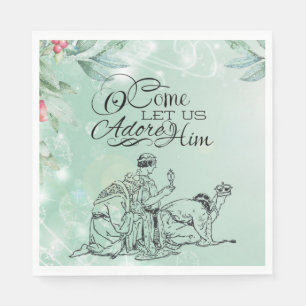 O Come let us Adore Him Three Kings Christmas Napkin
