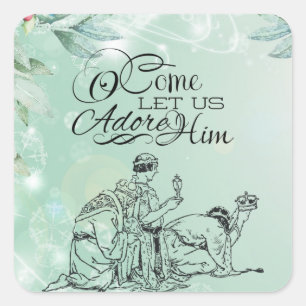 O Come Let us Adore Him Three Wise Men Christmas Square Sticker