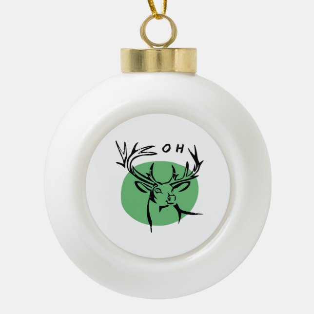 O Dear O Dear Green Minimal Modern Design  Ceramic Ball Christmas Ornament (Front)