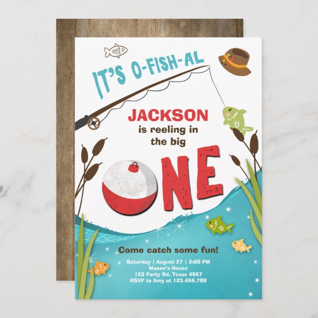 o-fish-al Fishing Birthday Invitation The big one (Front/Back)