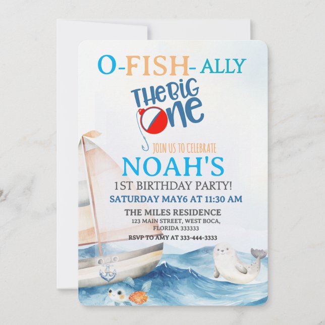 O-Fish-Ally Big One Birthday Invitation  (Front)