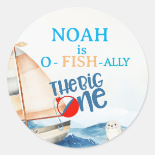 O-Fish-Ally Big One Birthday Invitation  Classic Round Sticker
