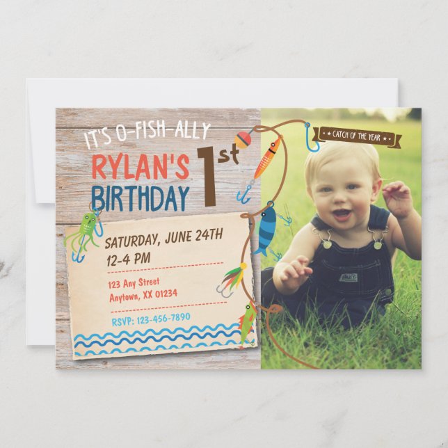 O-Fish-ally Boys First Birthday Fishing Invitation (Front)
