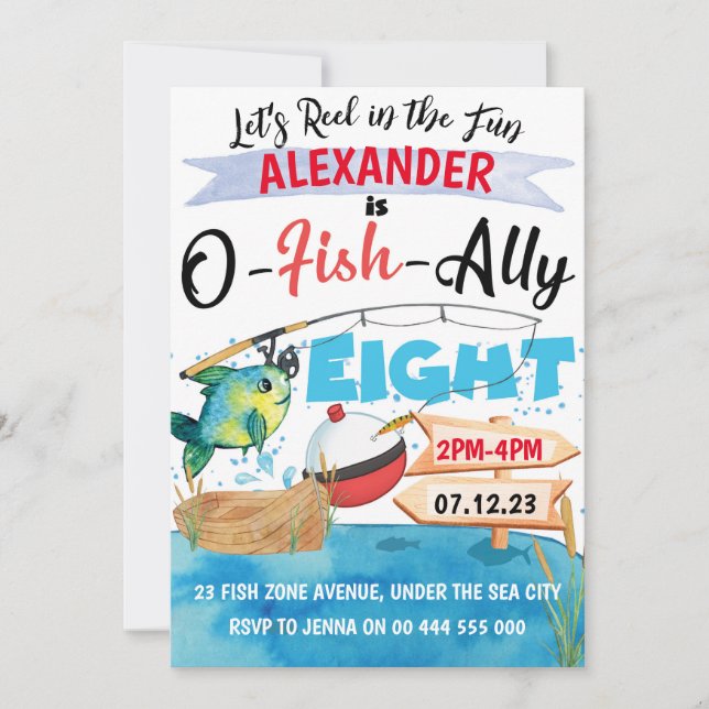 O-Fish-Ally Eight Fishing 8th Birthday Boy Invitation (Front)
