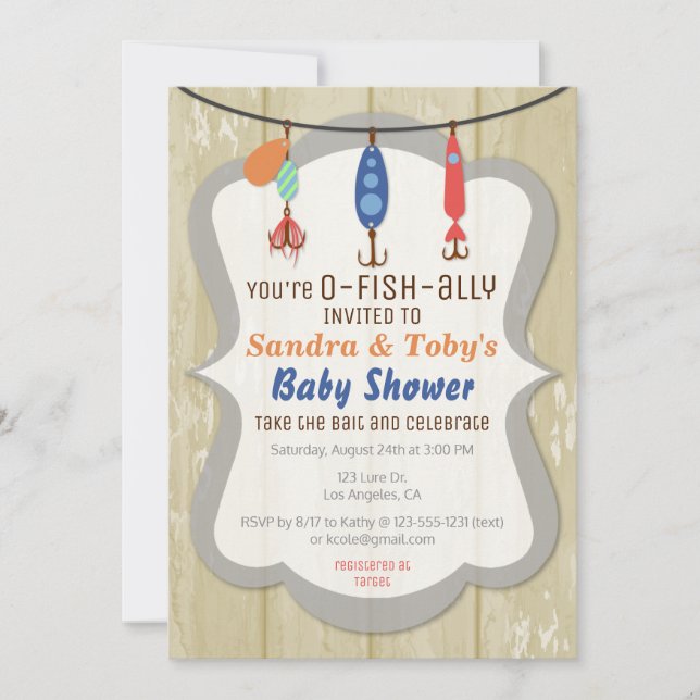 O-FISH-ALLY Fishing Baby Shower Invitation - Tan (Front)