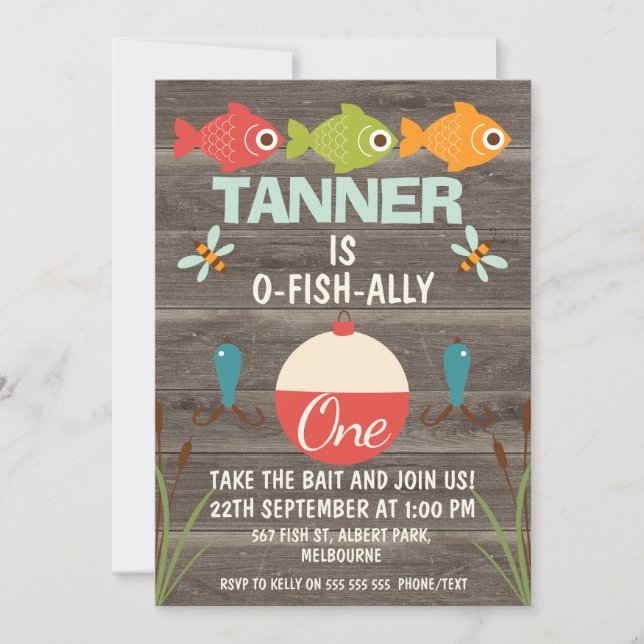 O-fish-ally Fishing Birthday Invitation (Front)