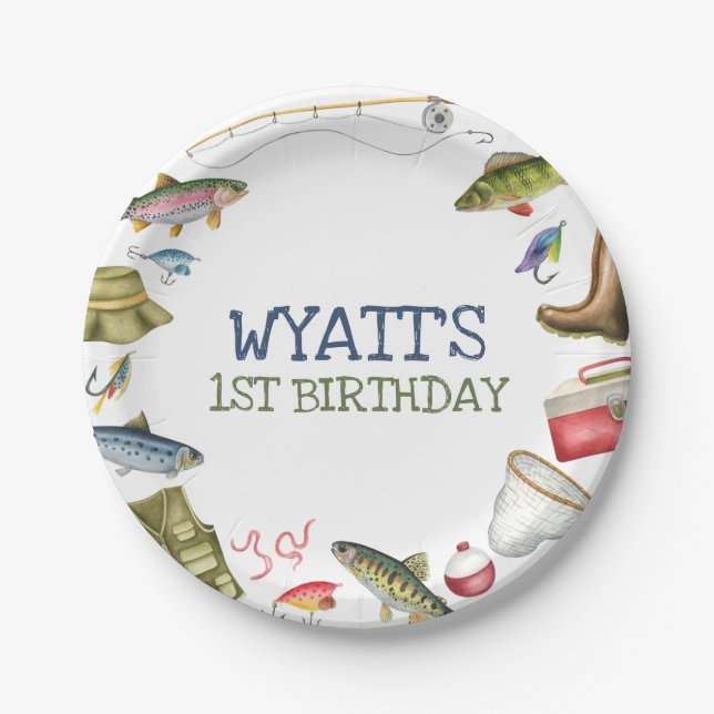 O-Fish-Ally Fishing Birthday Paper Plate (Front)