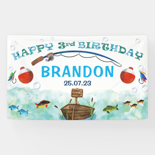 O-fish-ally fishing themed 3rd birthday backdrop  banner (Horizontal)