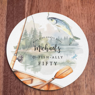 O-Fish-Ally Fishing Themed Birthday Party Round Paper Coaster