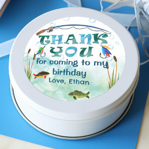 O-fish-ally, fishing themed thank you favours  classic round sticker
