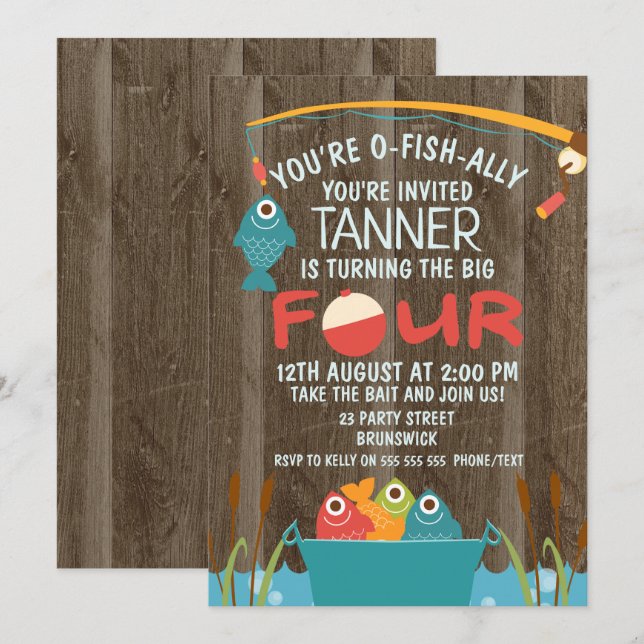 O-Fish-ally  Four Fishing Birthday Invitation (Front/Back)