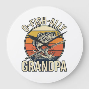 O-Fish-Ally Grandpa Fishing Vintage Shirt Design_1 Large Clock