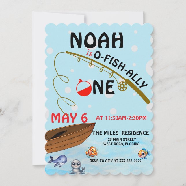 O-fish-Ally, Little Fisherman, One Birthday  Save The Date (Front)