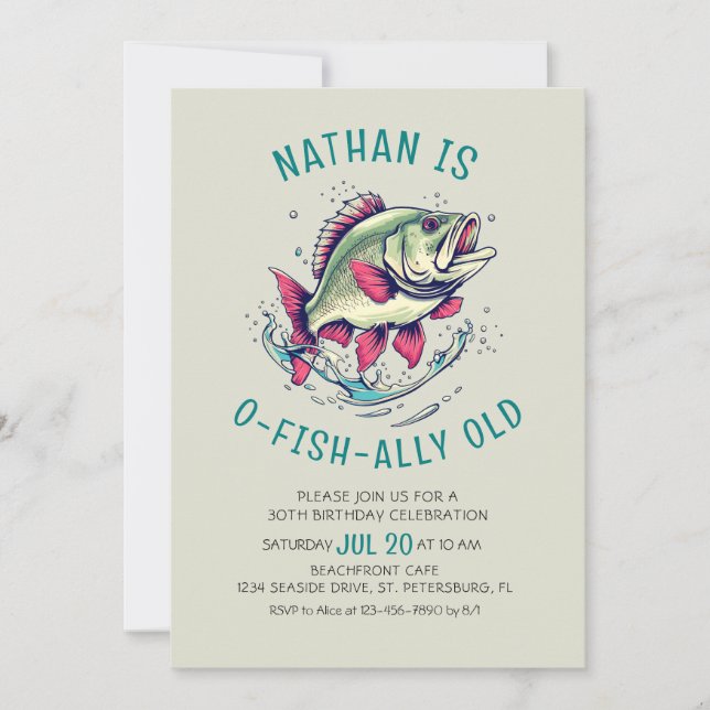 O-fish-ally Old Fishing Adult Birthday Invitation (Front)