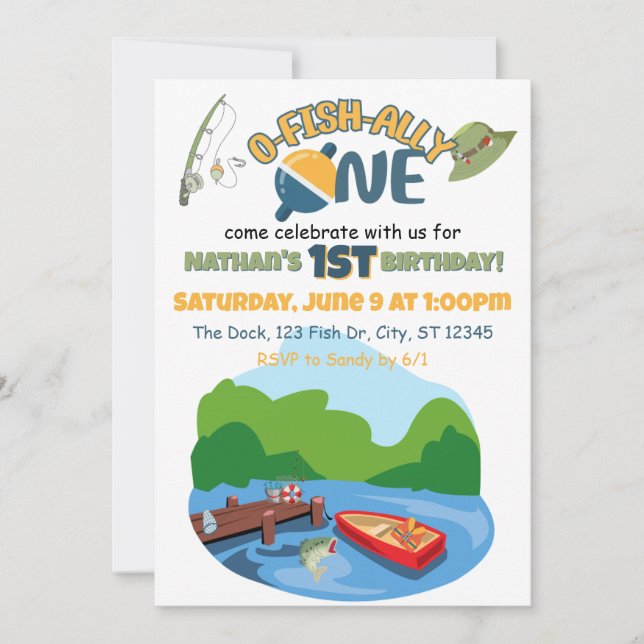 O-FISH-ALLY ONE birthday party Invitation (Front)