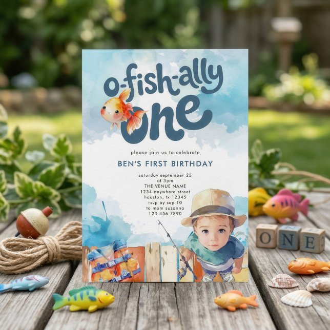 O-fish-ally One Boy Fisherman 1st Birthday Invitation (Creator Uploaded)