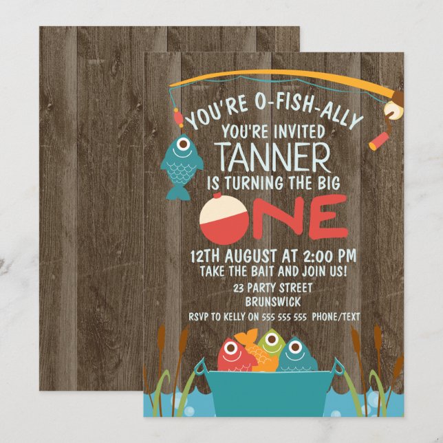 O-Fish-ally  One Fishing 1st Birthday Invitation (Front/Back)
