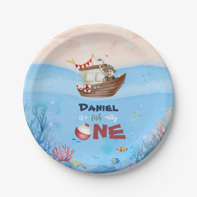 O-fish-ally One Fishing 1st Birthday Paper Plate (Front)