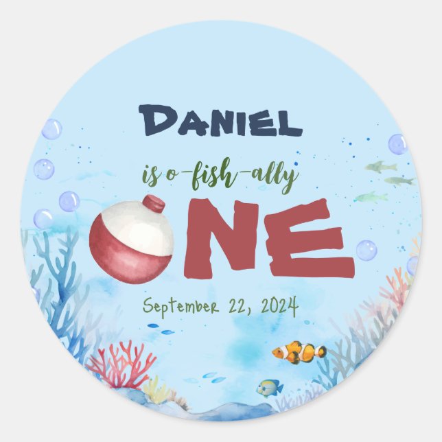 O-fish-ally One Fishing 1st Birthday Sticker (Front)