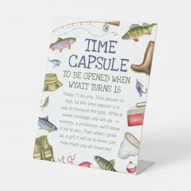 O-Fish-Ally One Fishing 1st Birthday Time Capsule Pedestal Sign (Front)