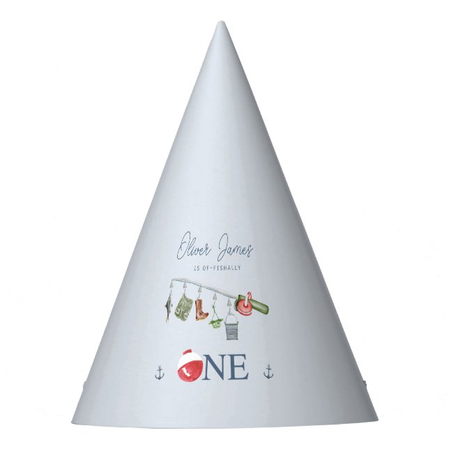 O-fish-ally one fishing 1st boy birthday party hat (Front)