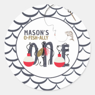 O-Fish-ally One Fishing Birthday Party Classic Round Sticker