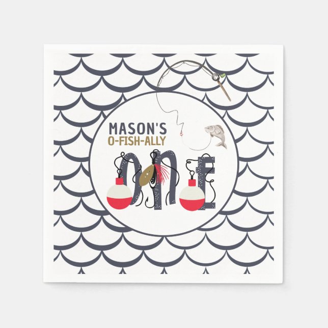 O-Fish-ally One Fishing Birthday Party Napkin (Front)
