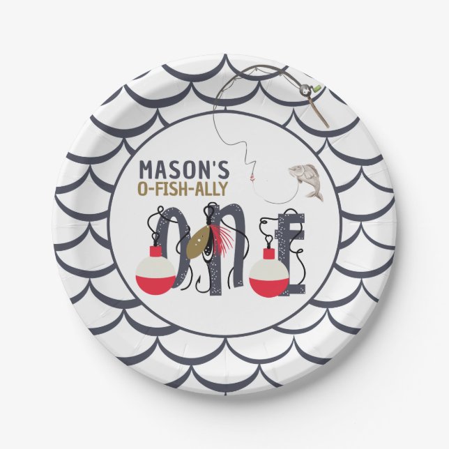 O-Fish-ally One Fishing Birthday Party Paper Plate (Front)