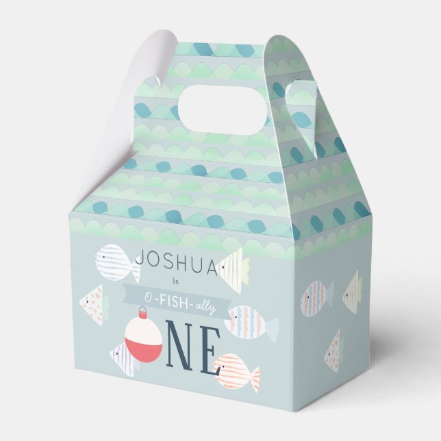 O-fish-ally One Fishing Boy Turquoise Birthday Favour Box (Front Side)