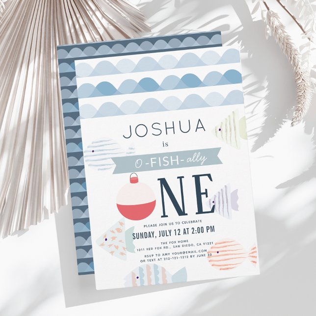 O-fish-ally One Fishing Boy White 1st Birthday Invitation (Creator Uploaded)