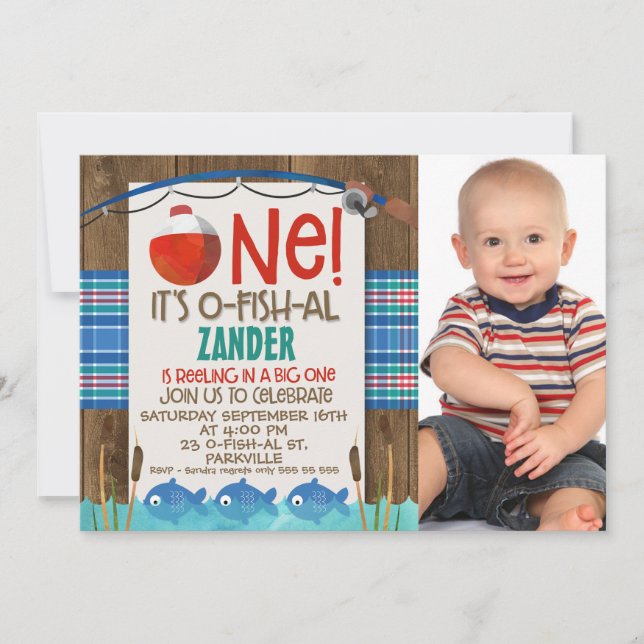 O fish ally one photo birthday party invitation (Front)