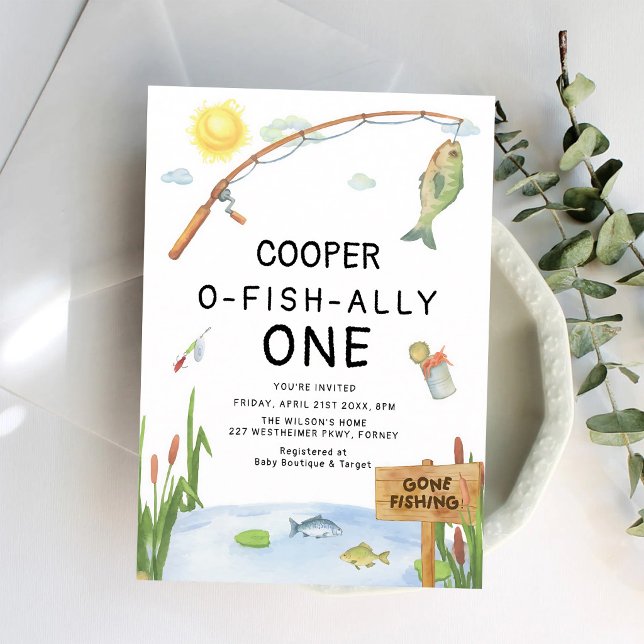 O-Fish-Ally One Rustic Fishing Boy 1st Invitation (Creator Uploaded)
