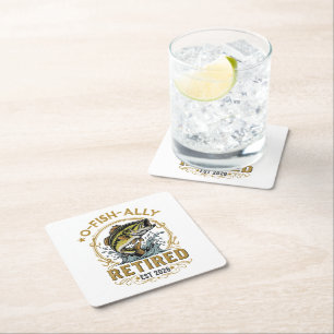 O Fish Ally Retired Since 2026 Fishing Retirement Square Paper Coaster