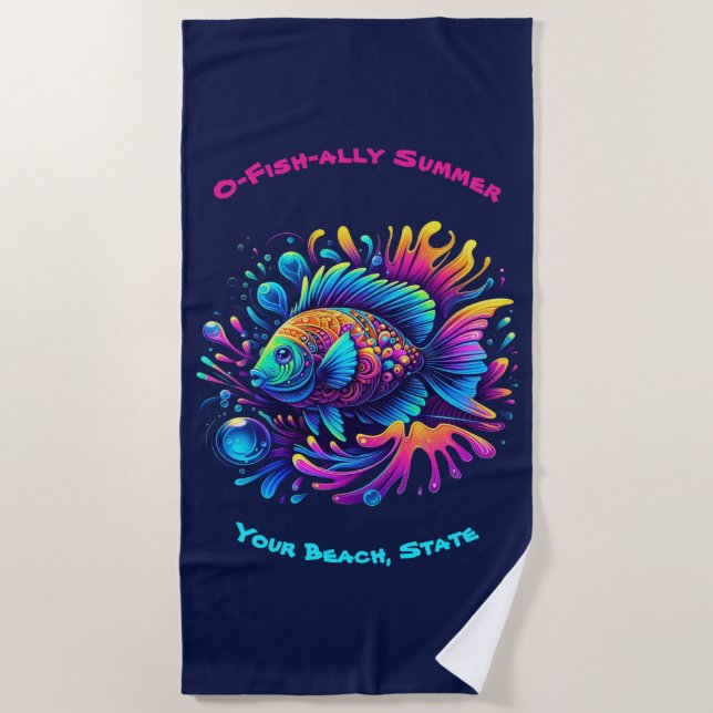 O-Fish-ally Summer-Colourful Fish Beach Towel (Front)