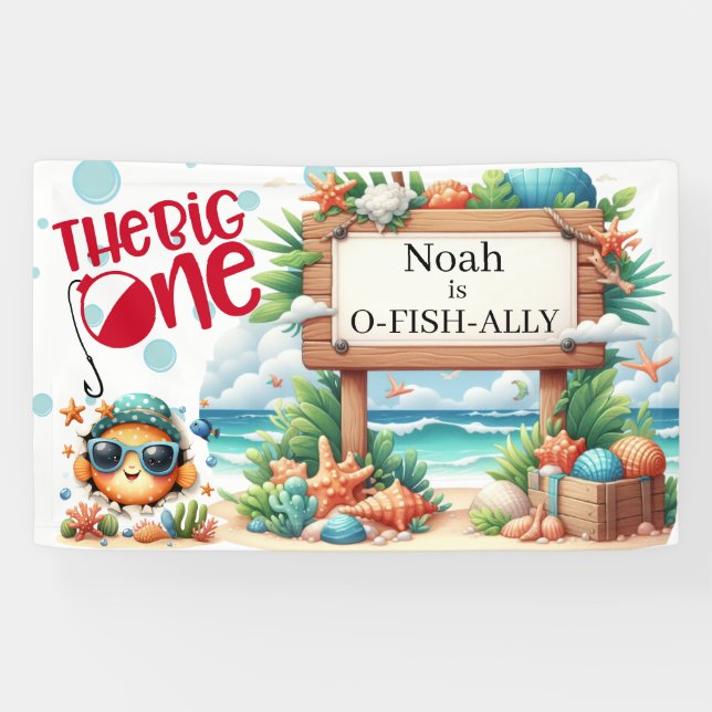  O-Fish-Ally The Big One Fishing Birthday   Banner (Horizontal)