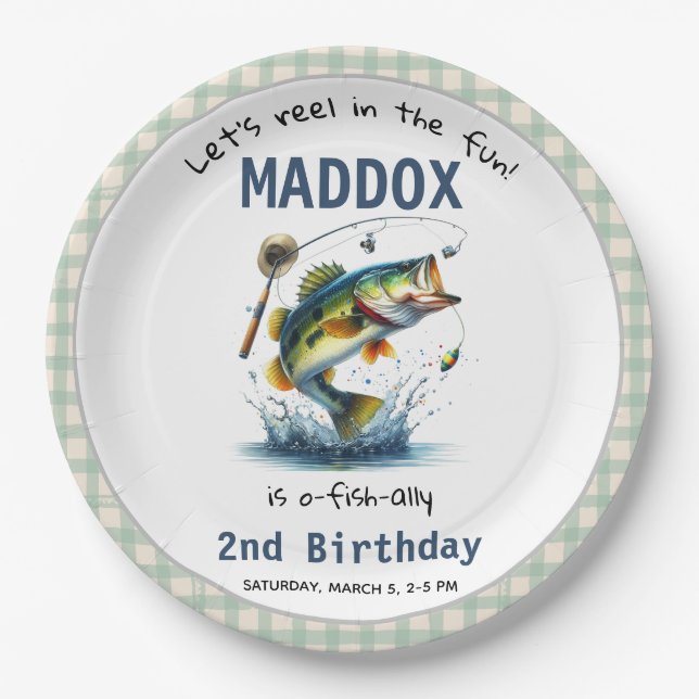 O-Fish-Ally Two Fishing 2nd Birthday Paper Plate (Front)