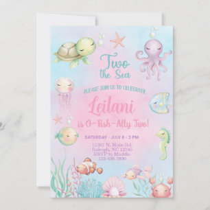 O-FISH-ALLY two girl sea birthday invitation. Invitation