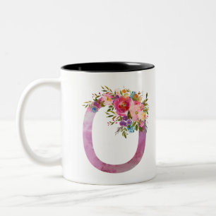 O, Floral Monogram initial , watercolor flower Two-Tone Coffee Mug