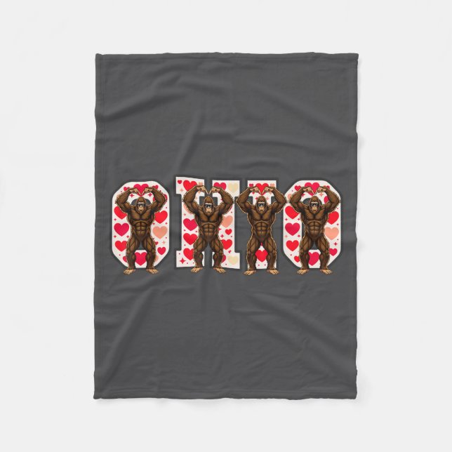 O-h-i-o Funny Bigfoot Ohio In Midwestern Valentine Fleece Blanket (Front)