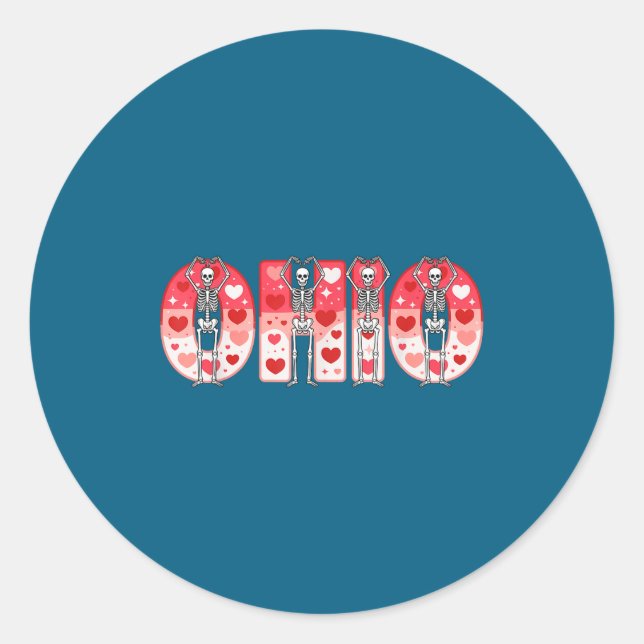 O-h-i-o Funny Skeletons Ohio In Midwestern Valenti Classic Round Sticker (Front)