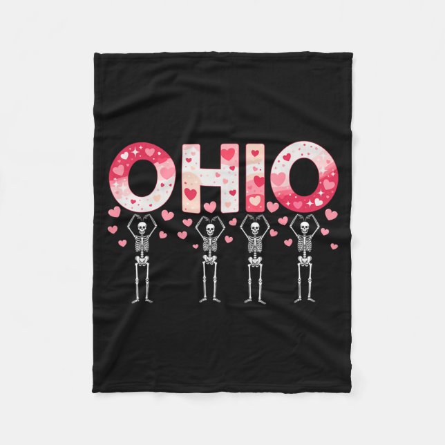 O-h-i-o Funny Skeletons Ohio In Midwestern Valenti Fleece Blanket (Front)