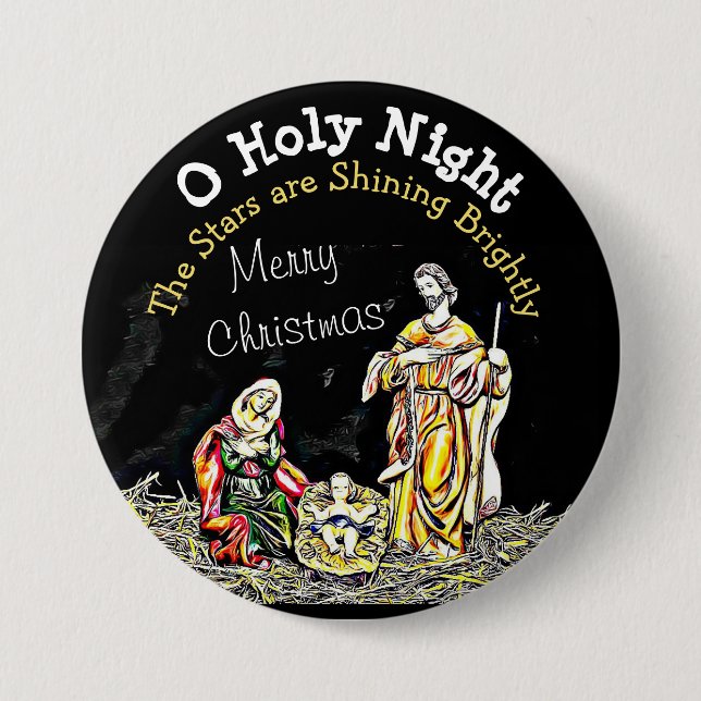 O Holy Night Baby Jesus Christmas Button (Front)