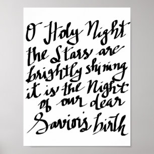 O Holy Night Black Lettering Typography Holiday Poster