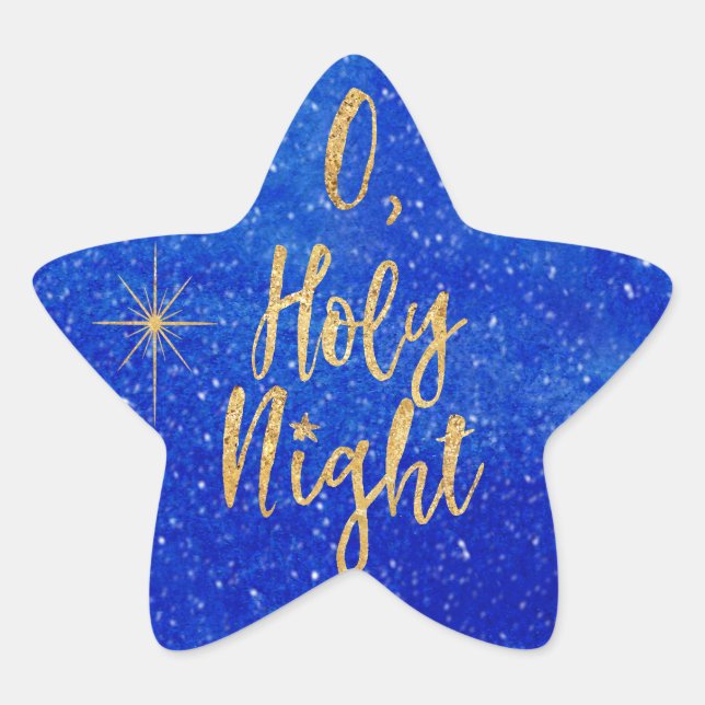 O Holy NIght Christmas Blue and Gold Star Sticker (Front)