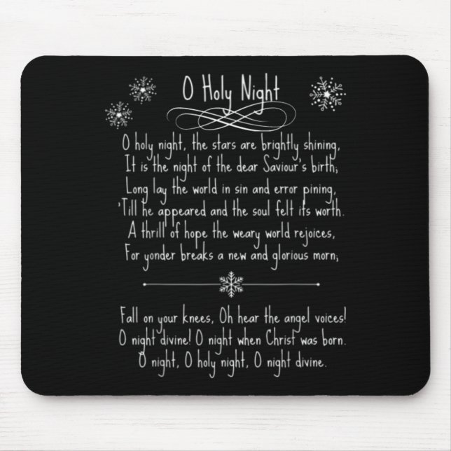 O Holy Night Christmas Carol Music Song Lyrics Tex Mouse Mat (Front)