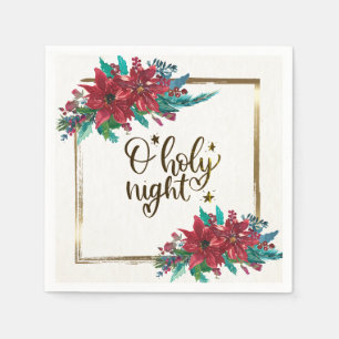 O Holy Night, Christmas Carol Red Poinsettia Napkin