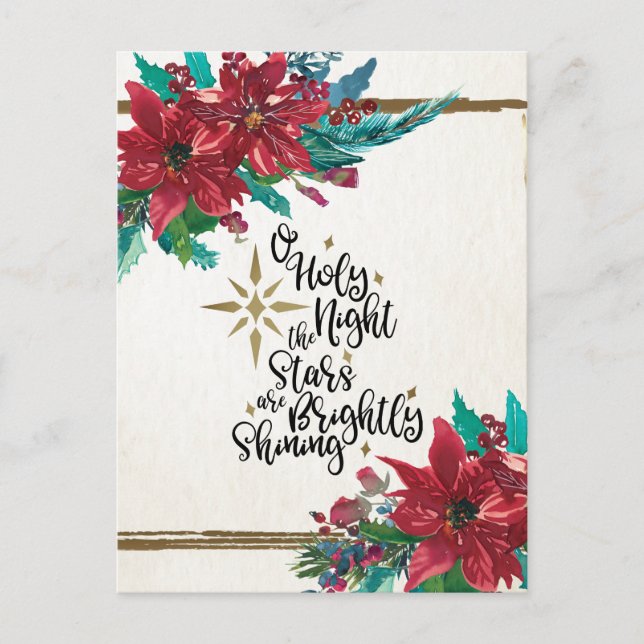 O Holy Night, Christmas Carol Red Poinsettia Postcard (Front)