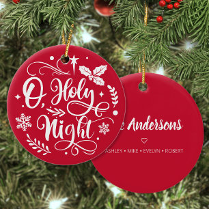 O Holy Night Christmas Custom Family Name Holiday Ceramic Tree Decoration