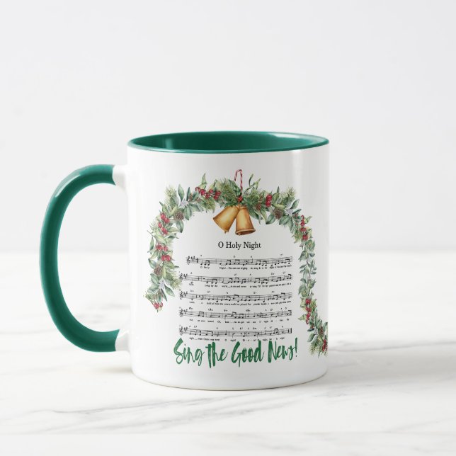 O HOLY NIGHT Christmas Hymn Green Scripture  Mug (Left)