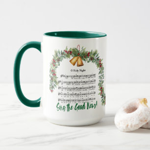 O HOLY NIGHT Christmas Hymn & Scripture Green 15oz Mug